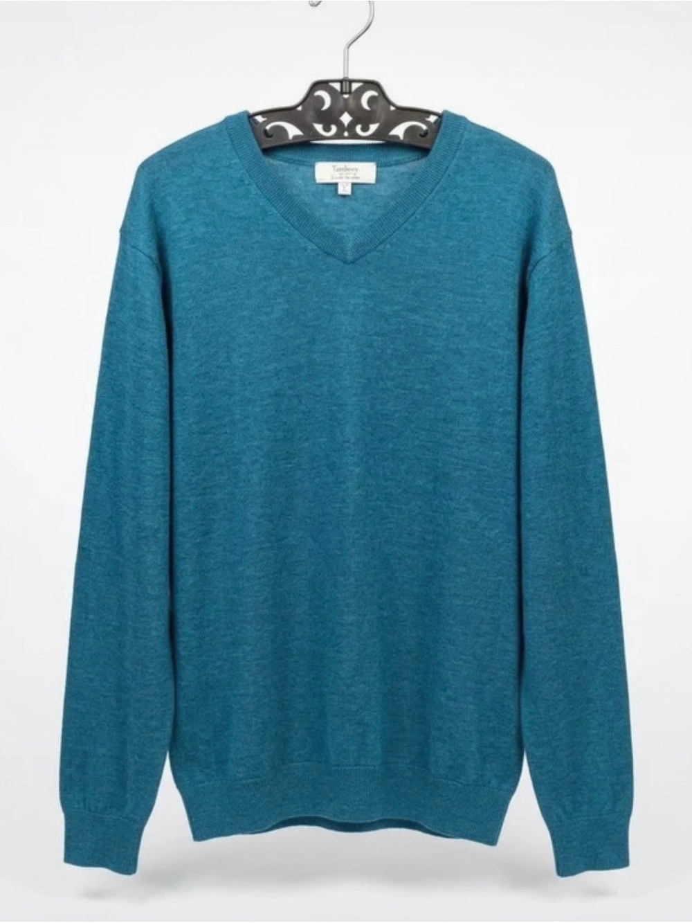 Men's V-Neck Sweater in Teal – Lightweight Everyday Knit (Large)